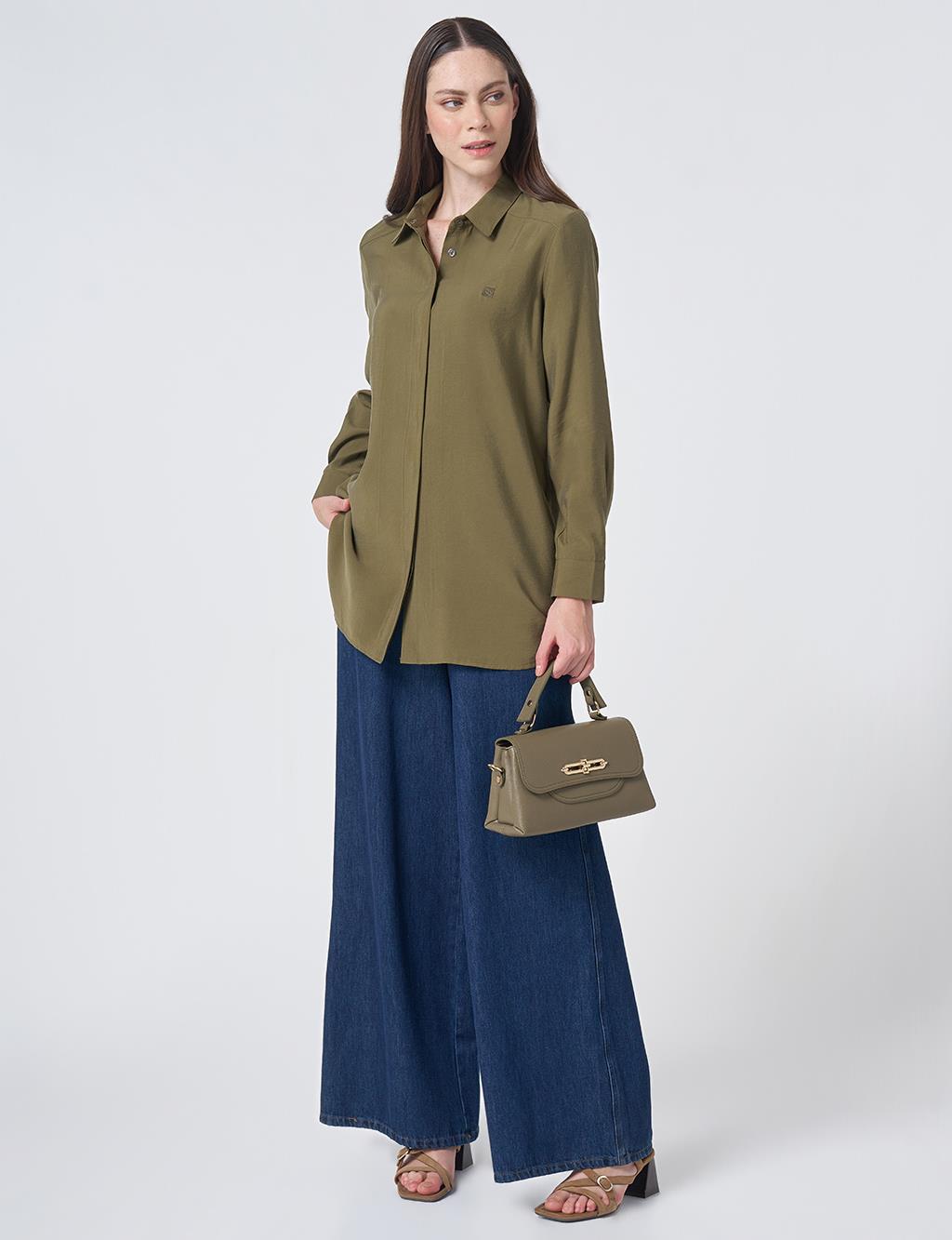 Shirt Collar Basic Modal Tunic – Khaki