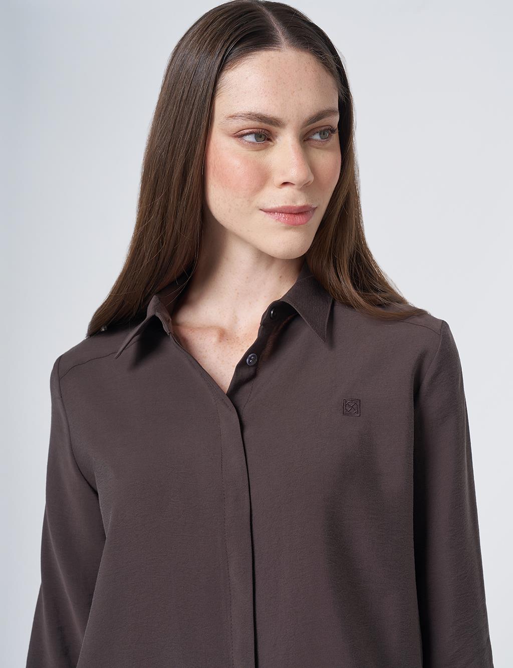 Shirt Collar Basic Modal Tunic – Brown