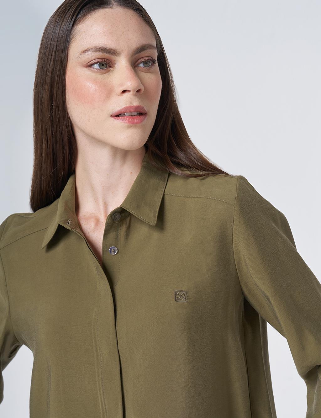Shirt Collar Basic Modal Tunic – Khaki