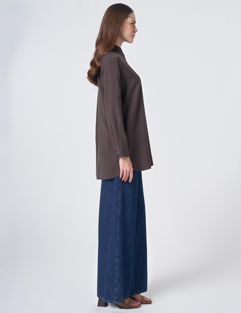 Shirt Collar Basic Modal Tunic – Brown