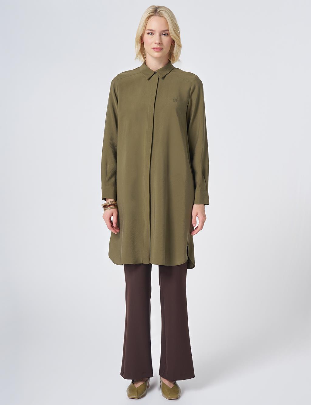 Hidden Placket Basic Modal Tunic – Khaki