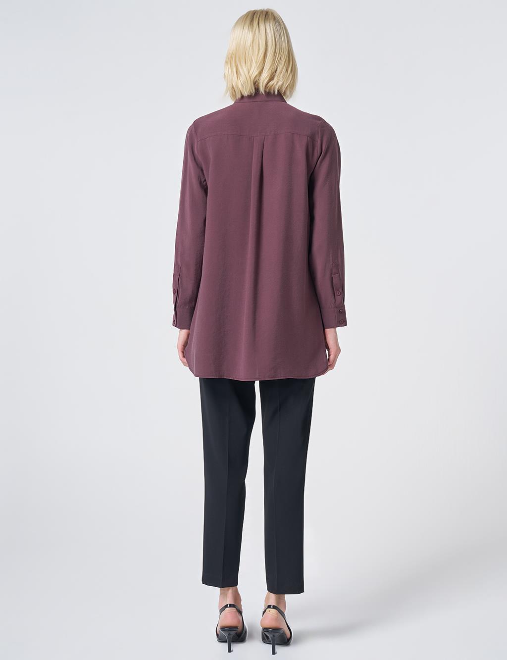 Shirt Collar Basic Modal Tunic – Burgundy