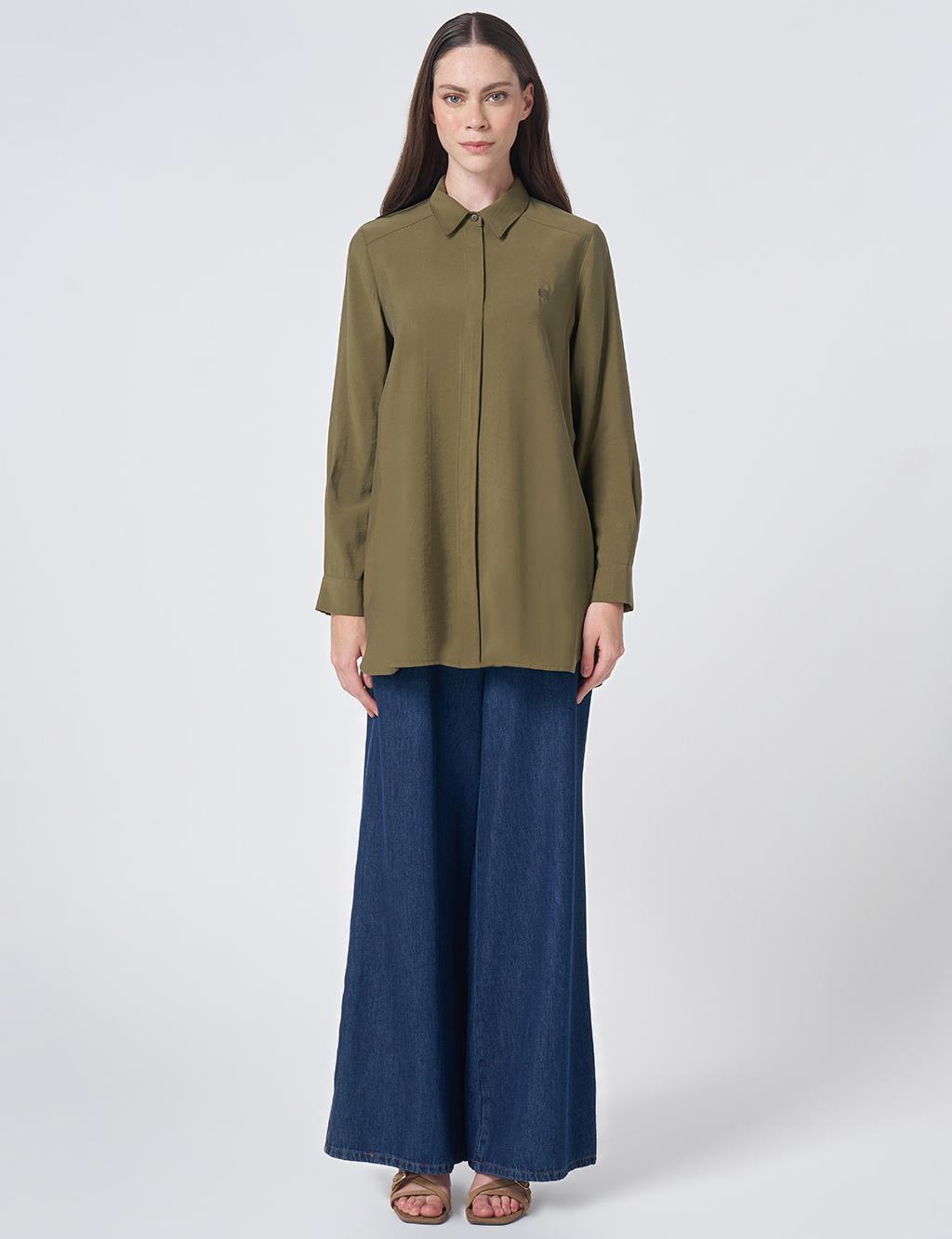 Shirt Collar Basic Modal Tunic – Khaki