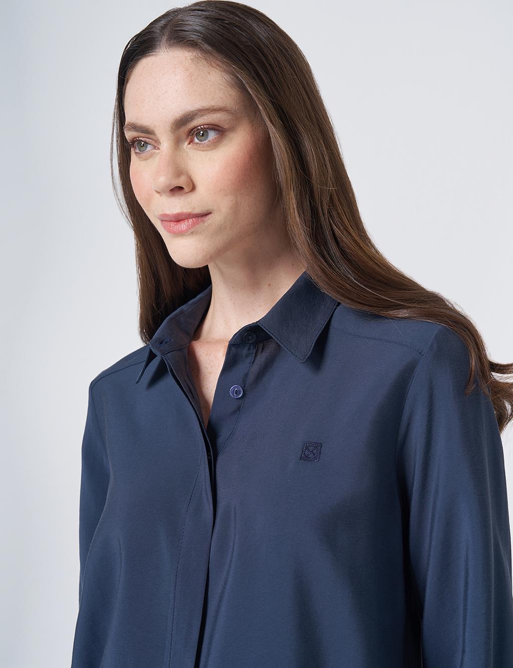Shirt Collar Basic Modal Tunic – Navy