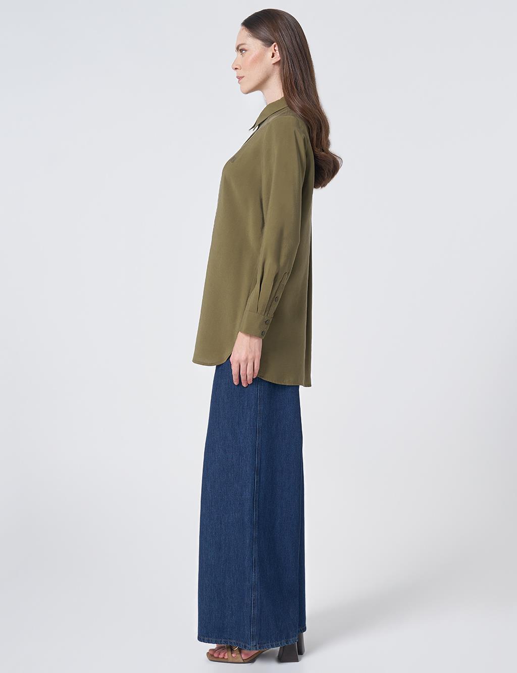 Shirt Collar Basic Modal Tunic – Khaki