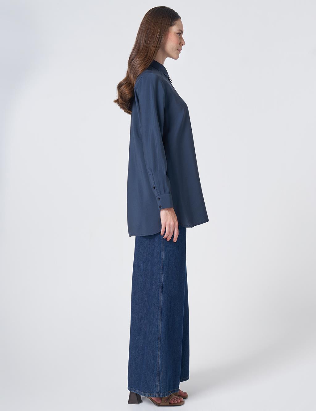 Shirt Collar Basic Modal Tunic – Navy