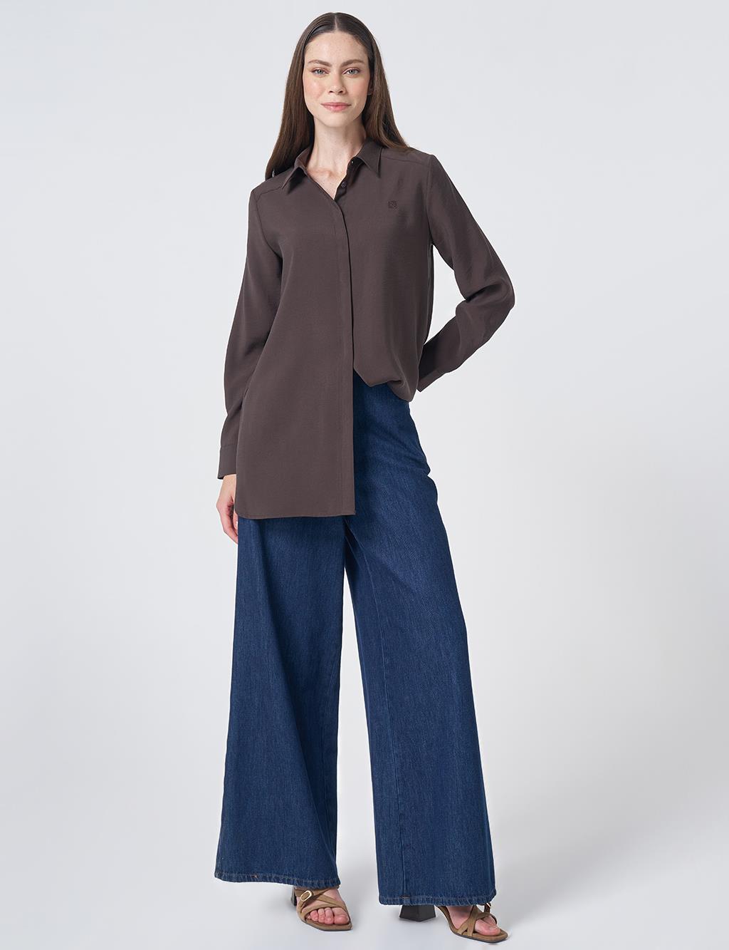 Shirt Collar Basic Modal Tunic – Brown
