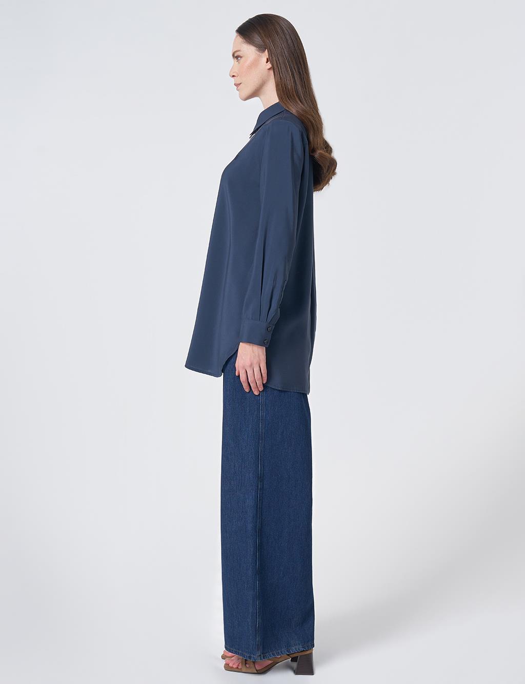 Shirt Collar Basic Modal Tunic – Navy