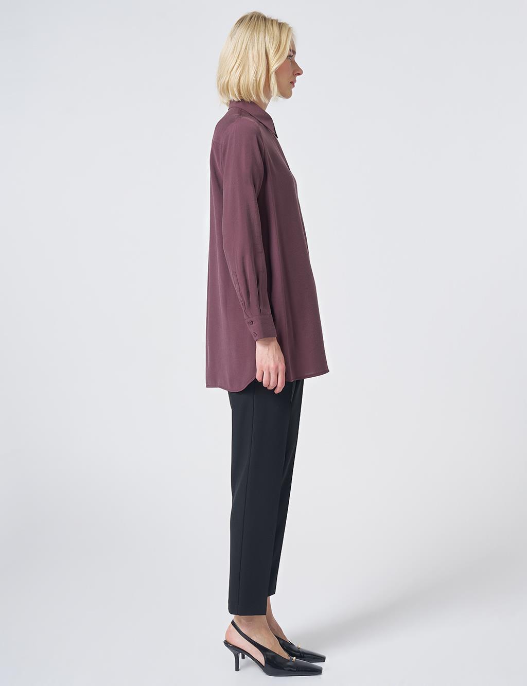 Shirt Collar Basic Modal Tunic – Burgundy