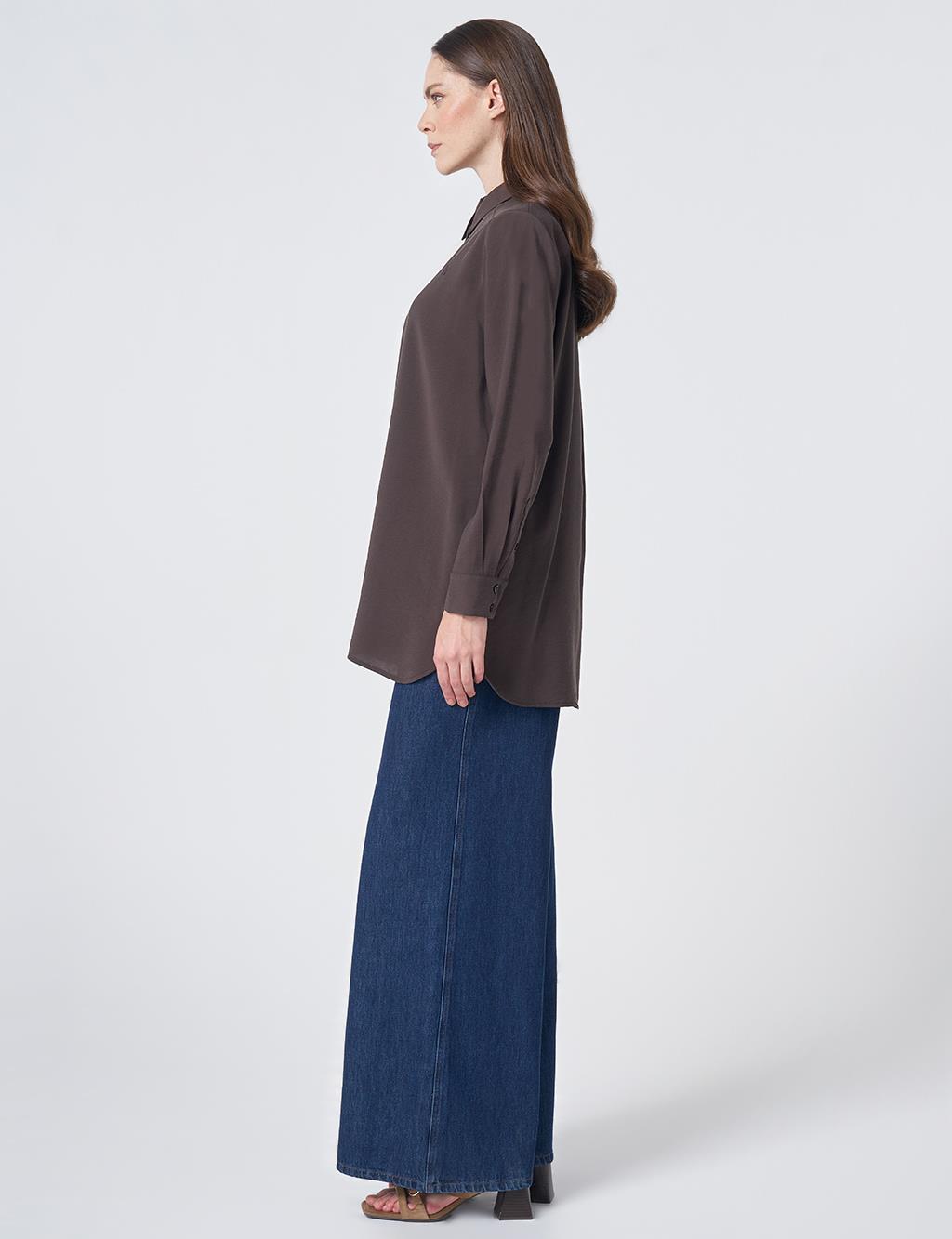 Shirt Collar Basic Modal Tunic – Brown