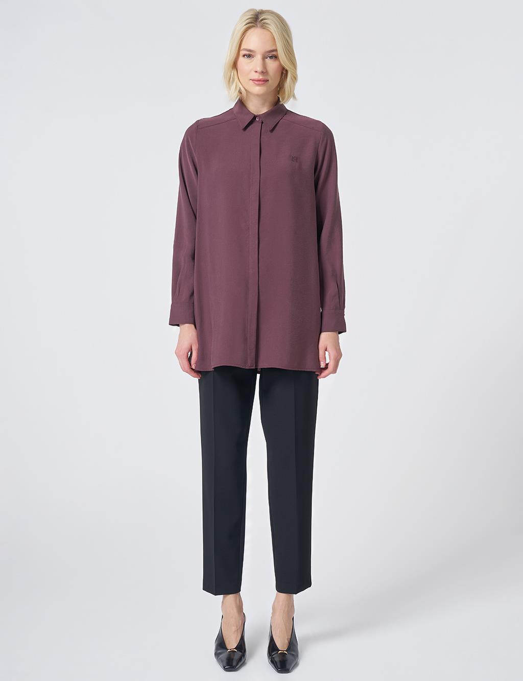 Shirt Collar Basic Modal Tunic – Burgundy