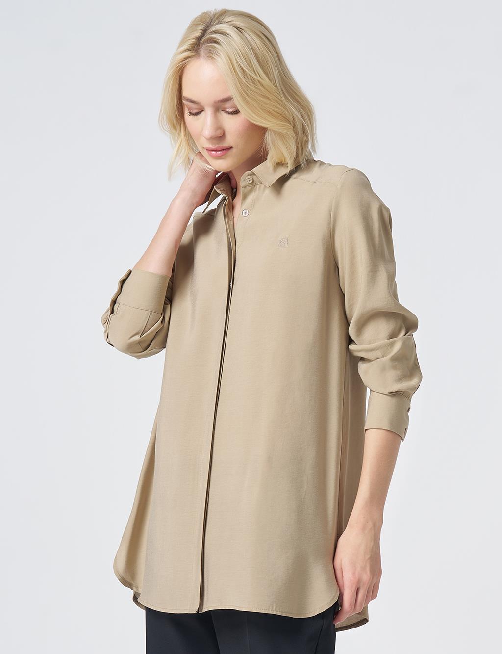 Shirt Collar Basic Modal Tunic – Sand Beige