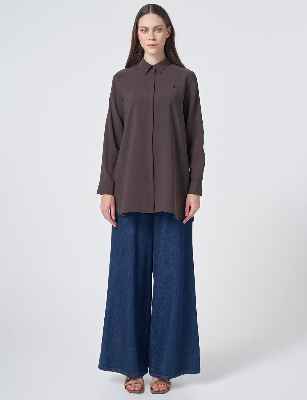 Shirt Collar Basic Modal Tunic – Brown