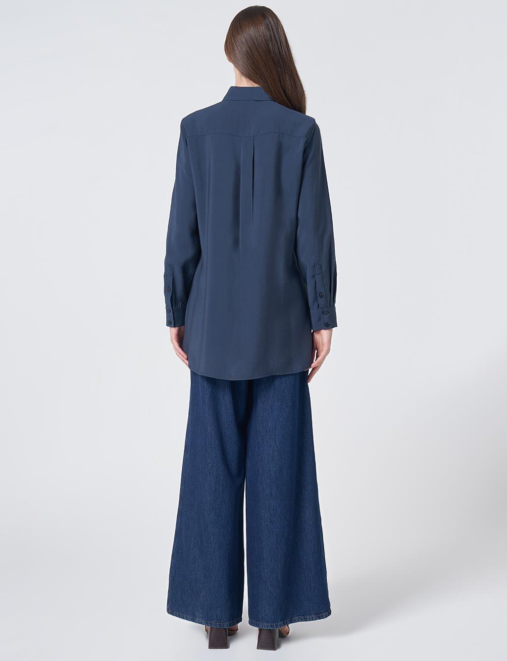 Shirt Collar Basic Modal Tunic – Navy