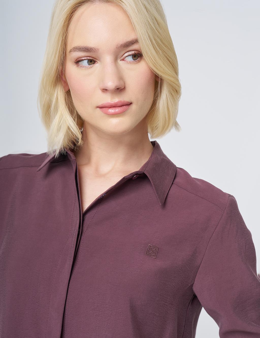 Shirt Collar Basic Modal Tunic – Burgundy