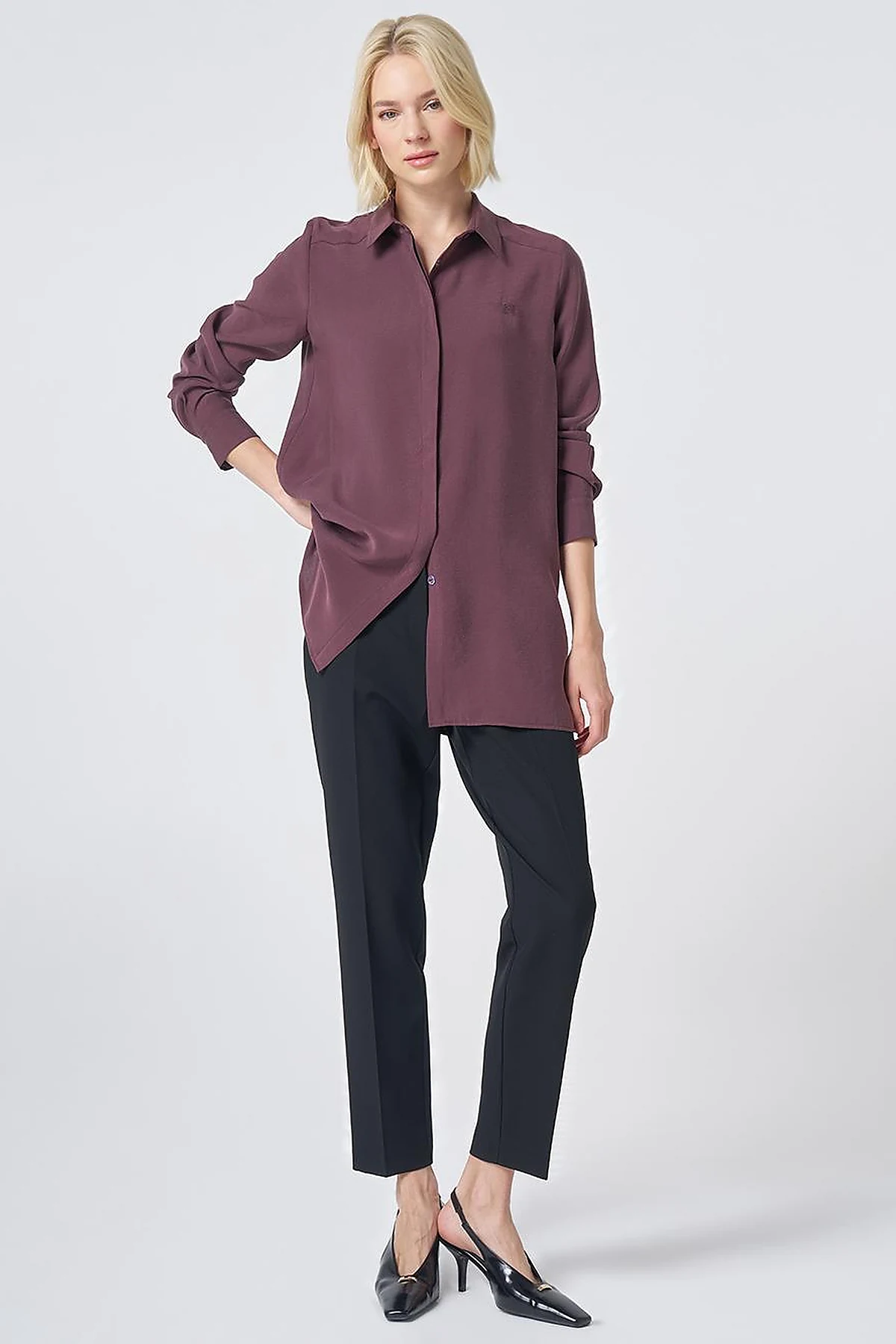 Shirt Collar Basic Modal Tunic – Burgundy