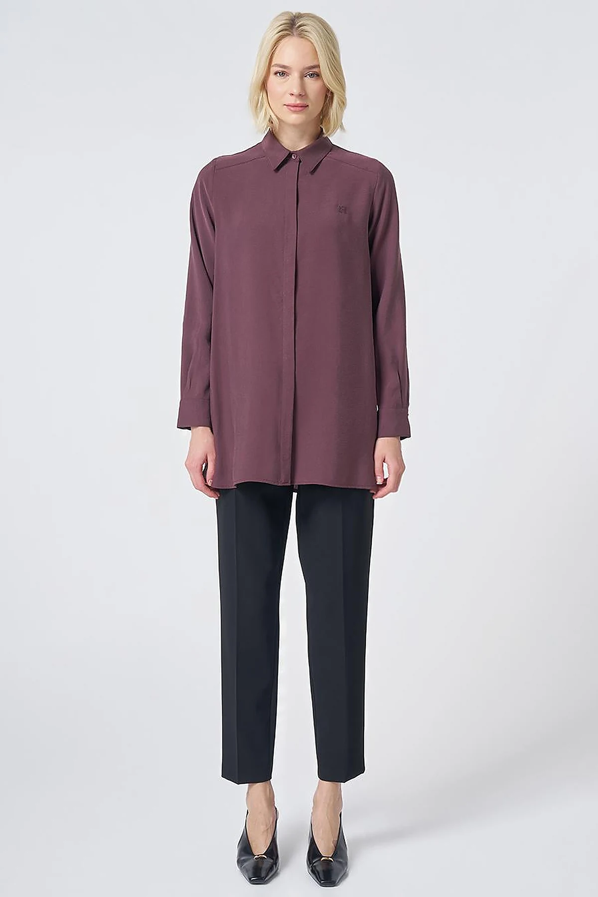 Shirt Collar Basic Modal Tunic – Burgundy