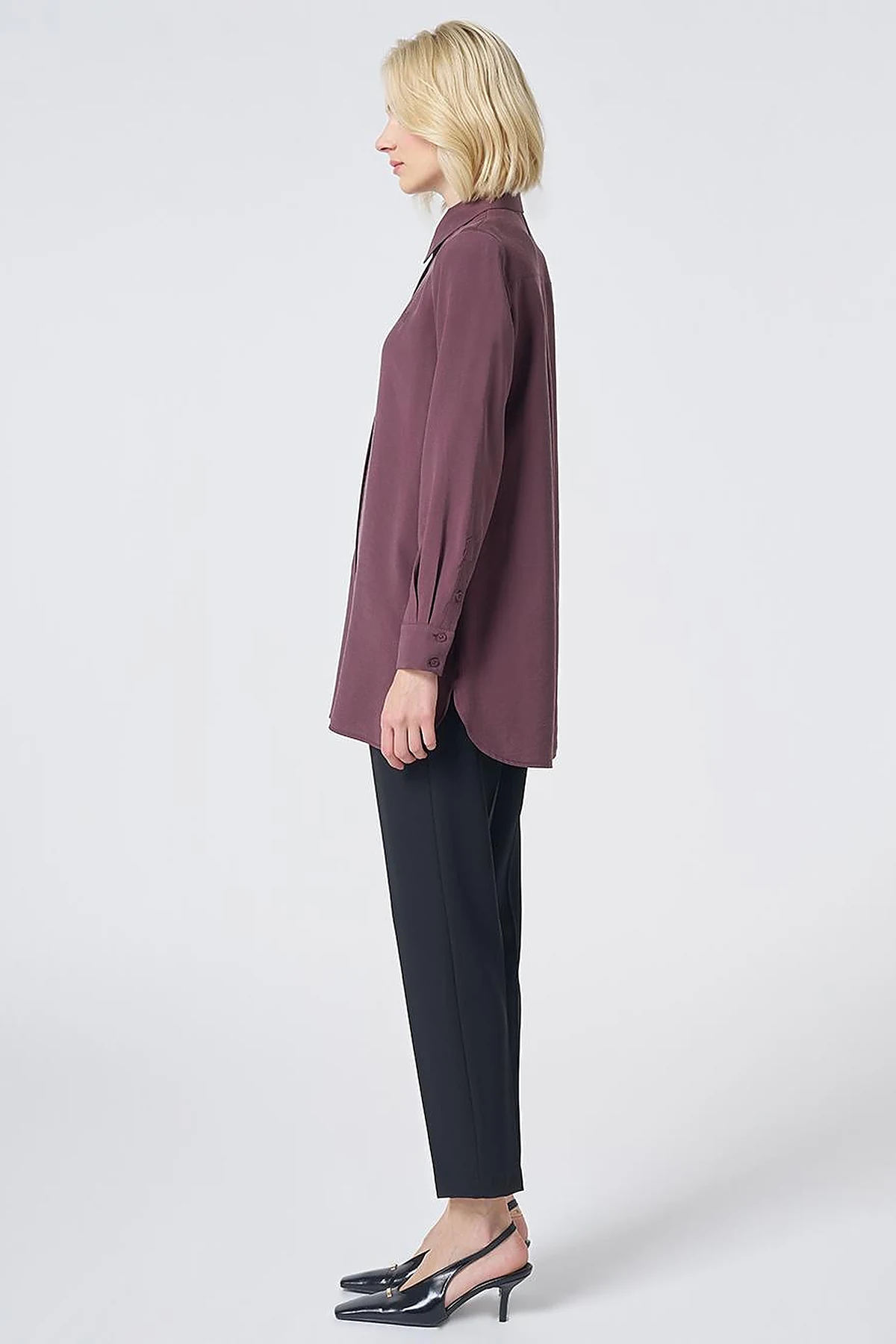 Shirt Collar Basic Modal Tunic – Burgundy