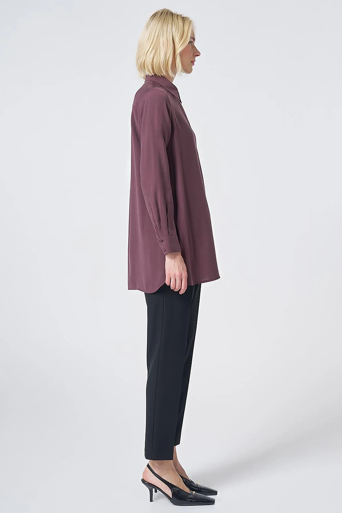 Shirt Collar Basic Modal Tunic – Burgundy