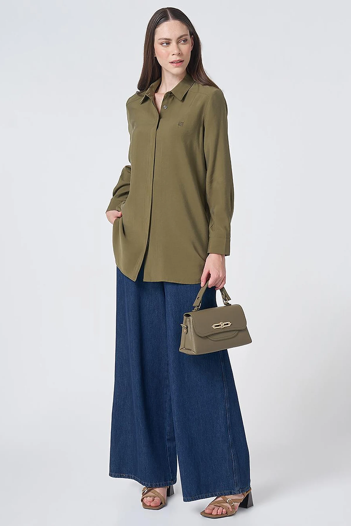 Shirt Collar Basic Modal Tunic – Khaki
