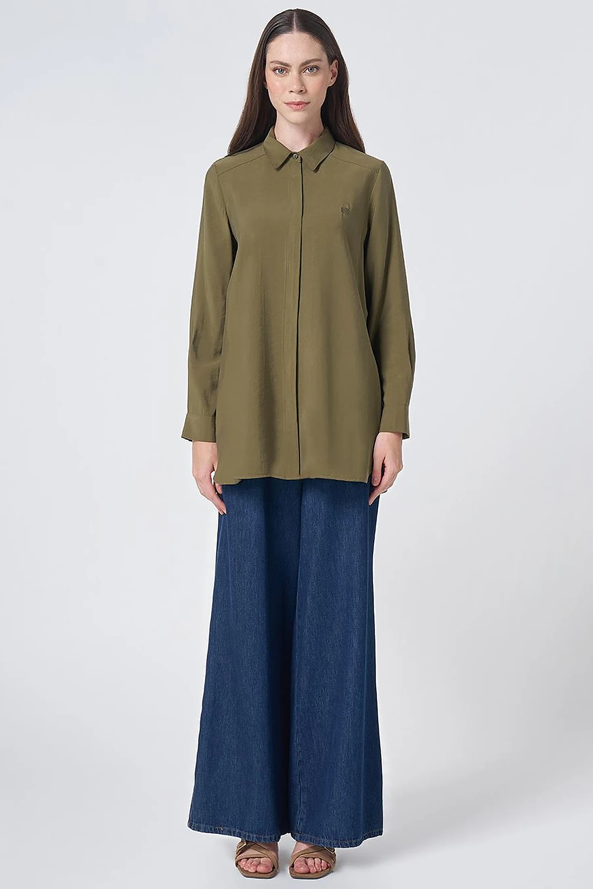 Shirt Collar Basic Modal Tunic – Khaki