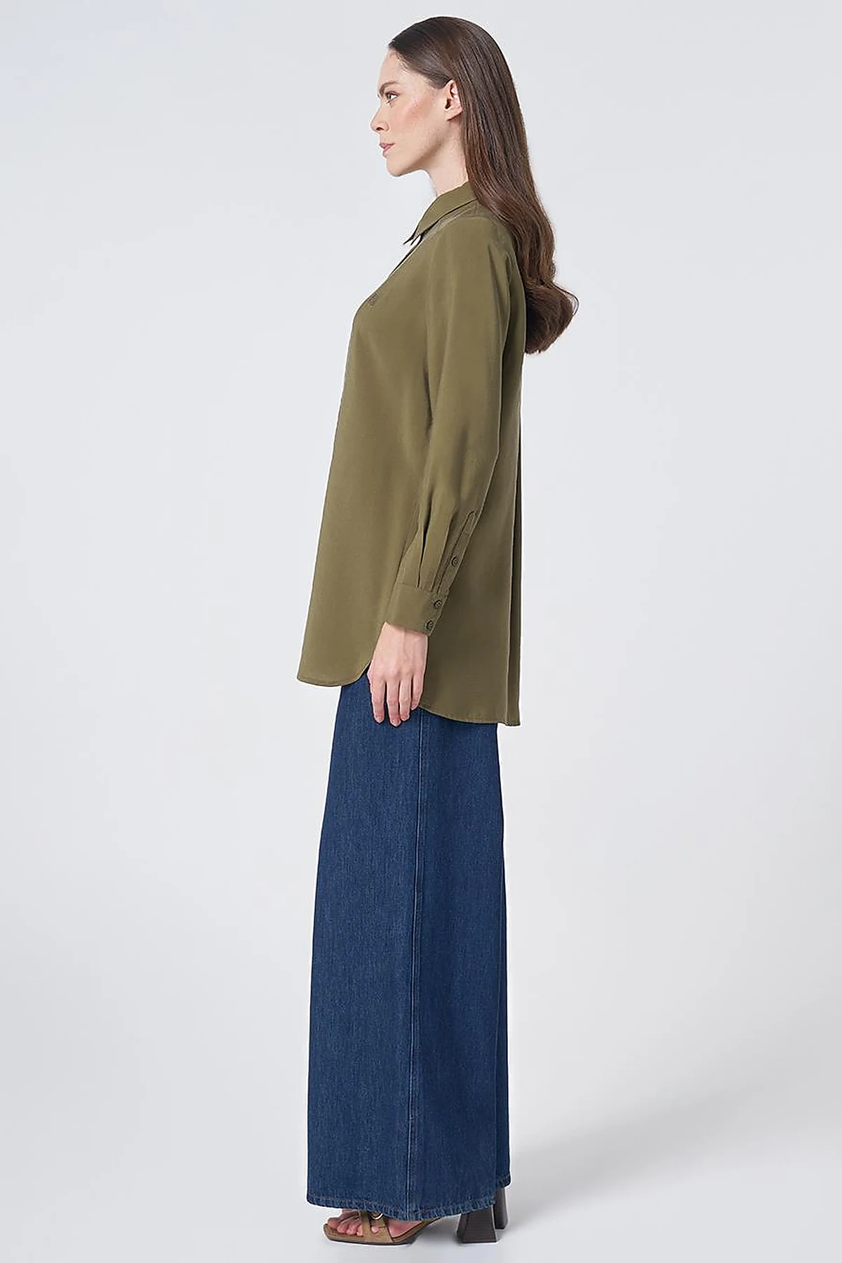 Shirt Collar Basic Modal Tunic – Khaki