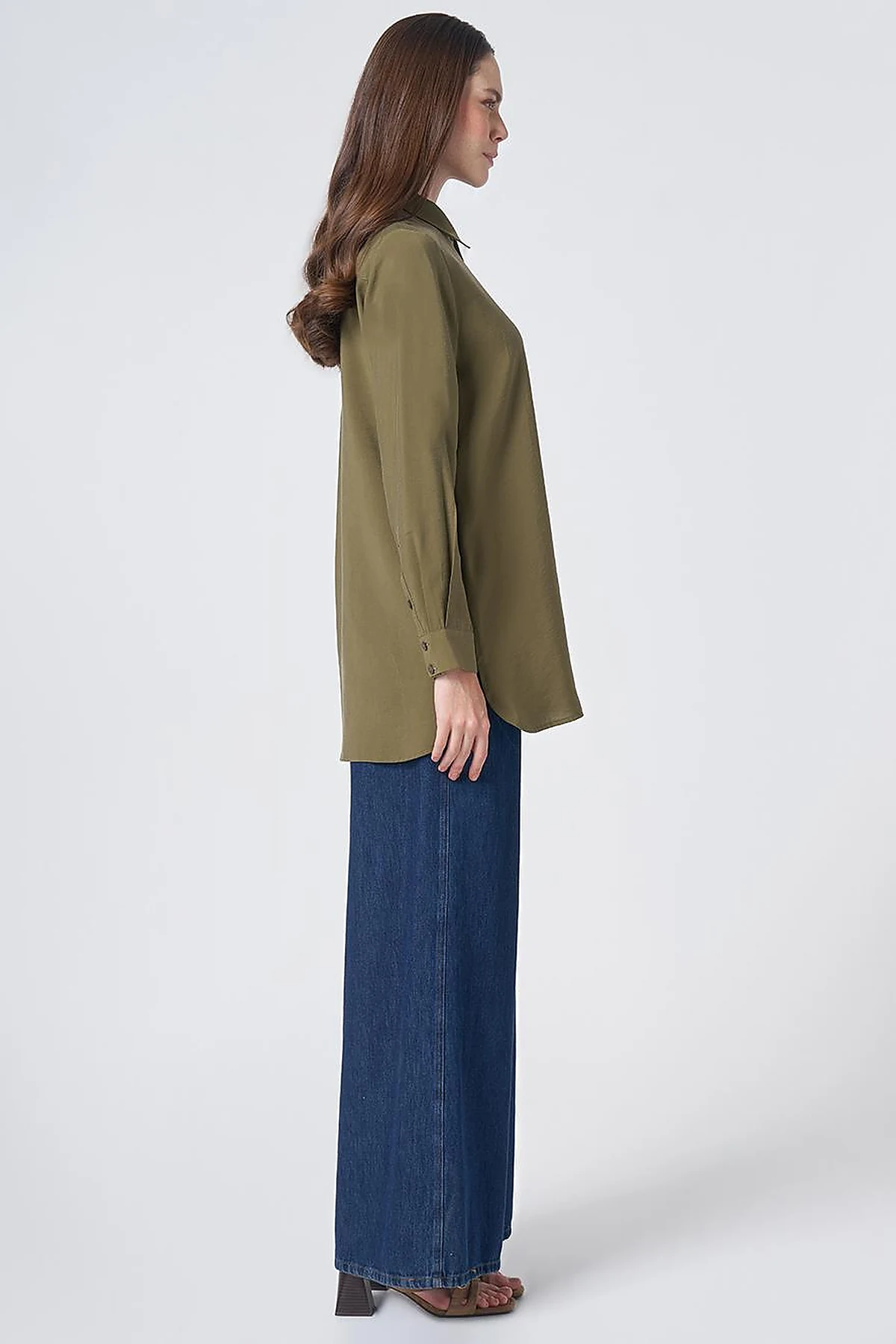Shirt Collar Basic Modal Tunic – Khaki