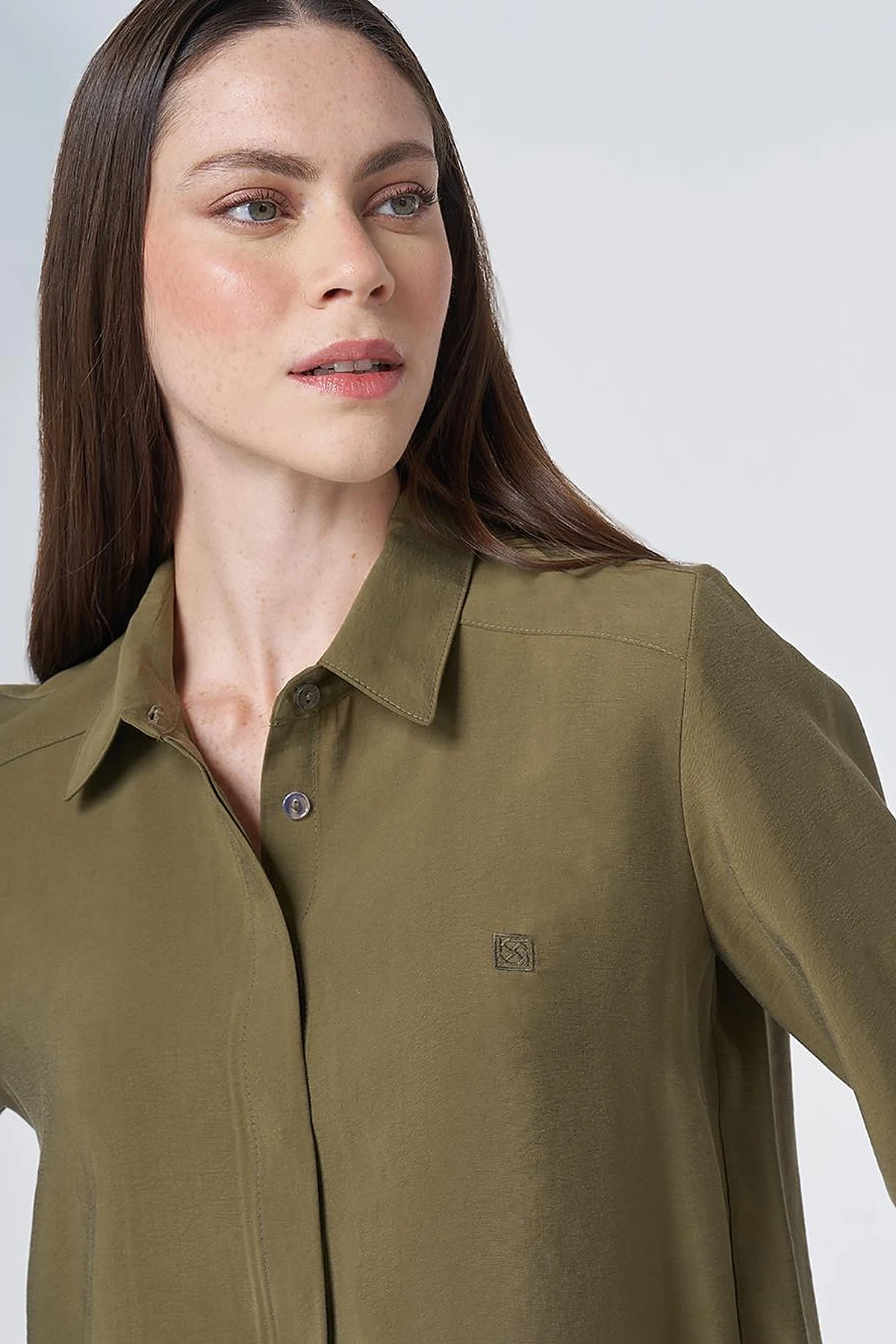 Shirt Collar Basic Modal Tunic – Khaki