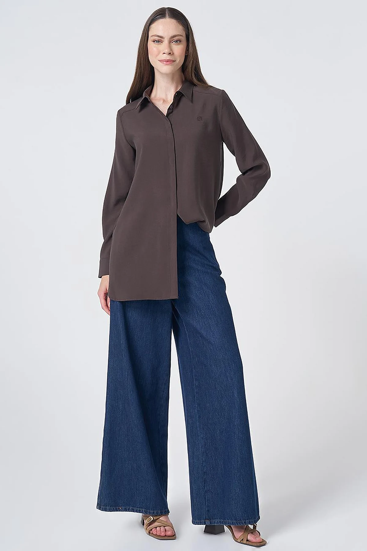 Shirt Collar Basic Modal Tunic – Brown