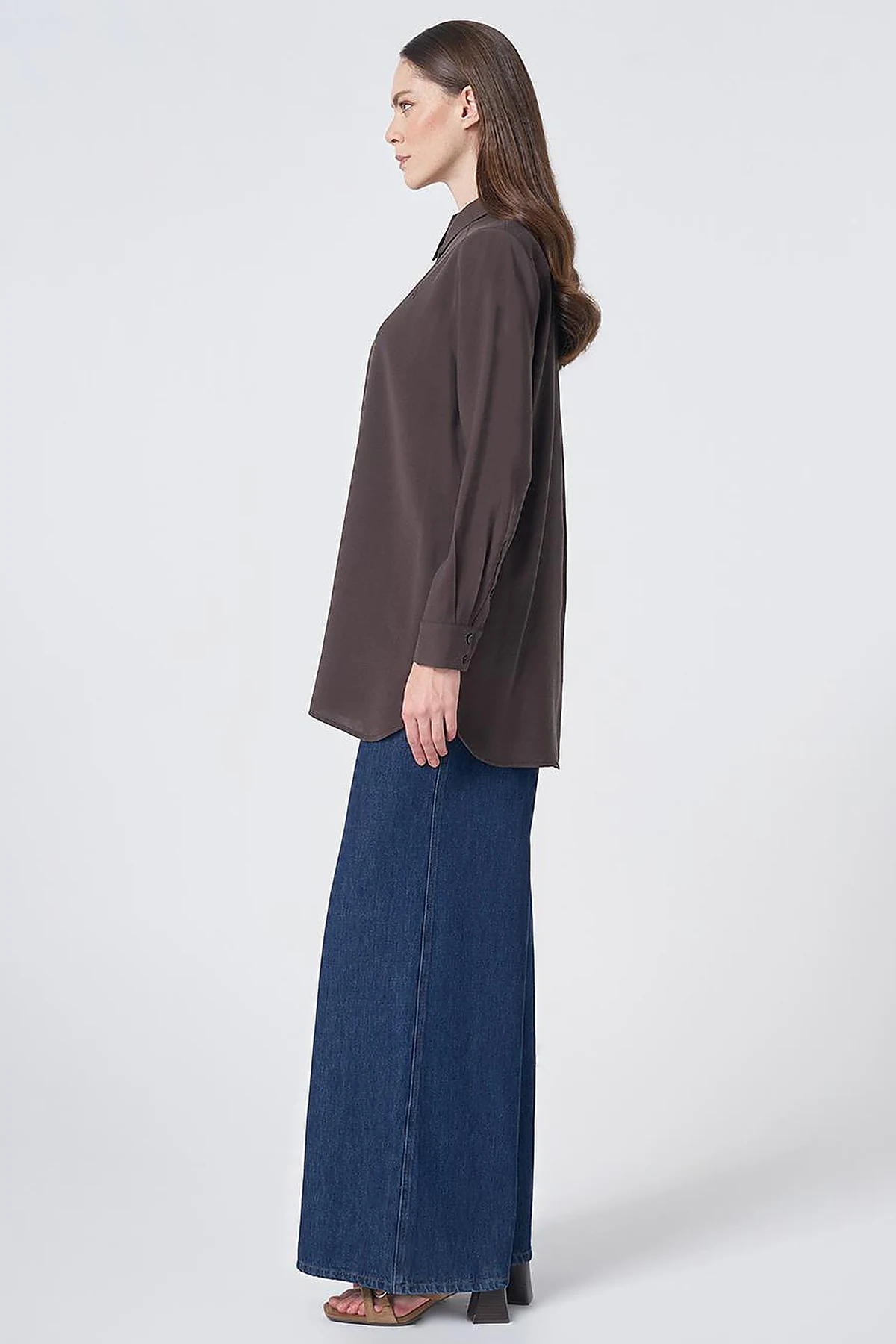 Shirt Collar Basic Modal Tunic – Brown