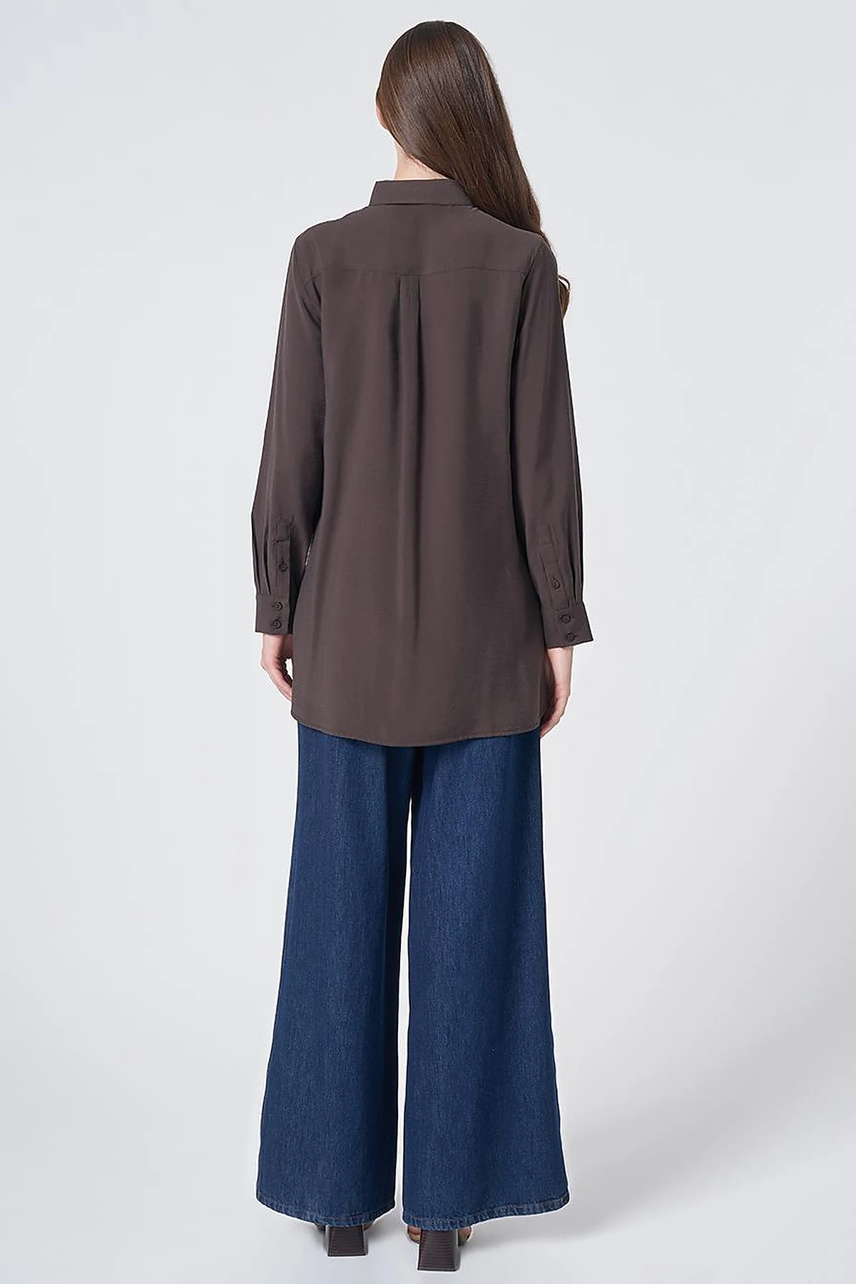 Shirt Collar Basic Modal Tunic – Brown