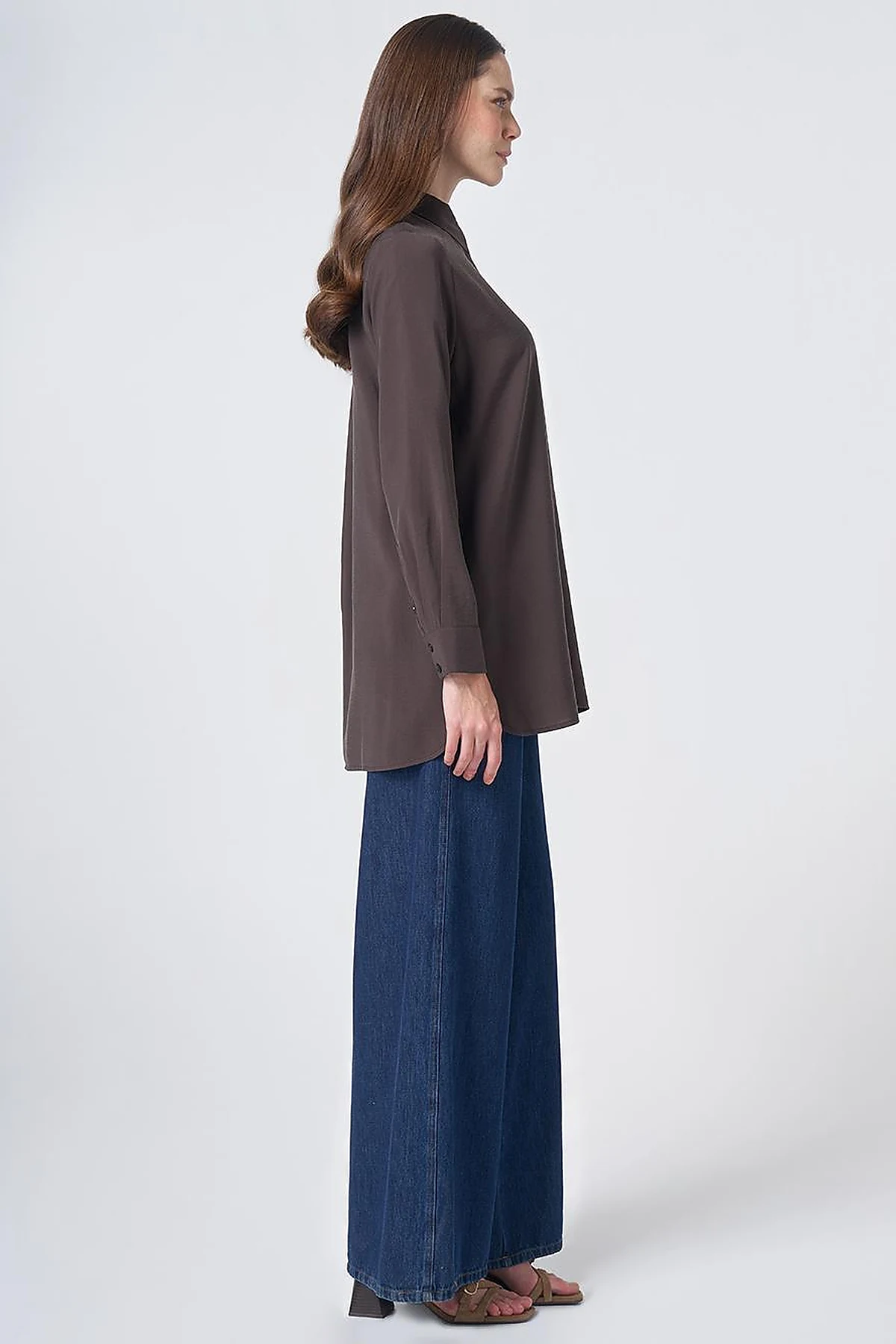 Shirt Collar Basic Modal Tunic – Brown