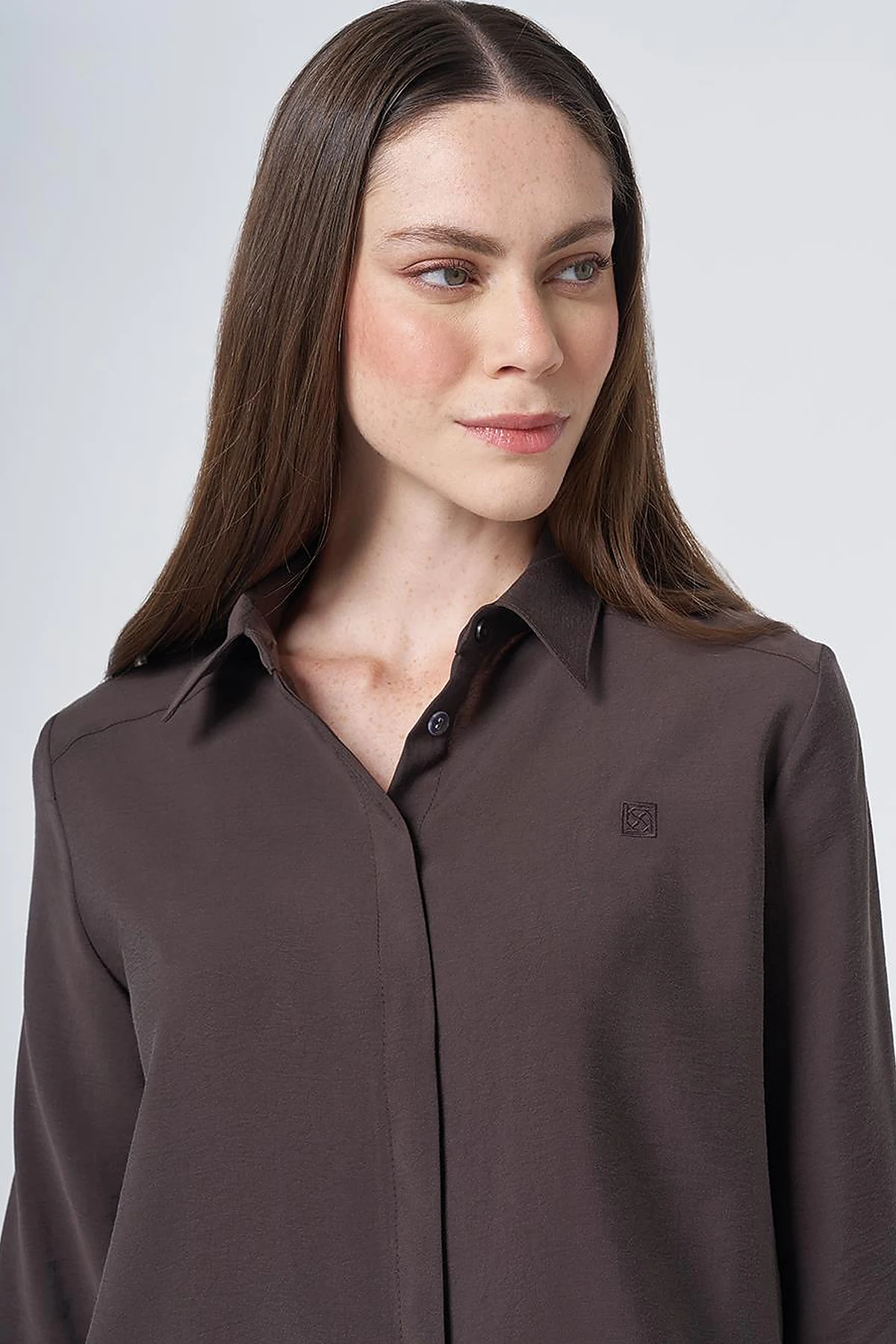 Shirt Collar Basic Modal Tunic – Brown