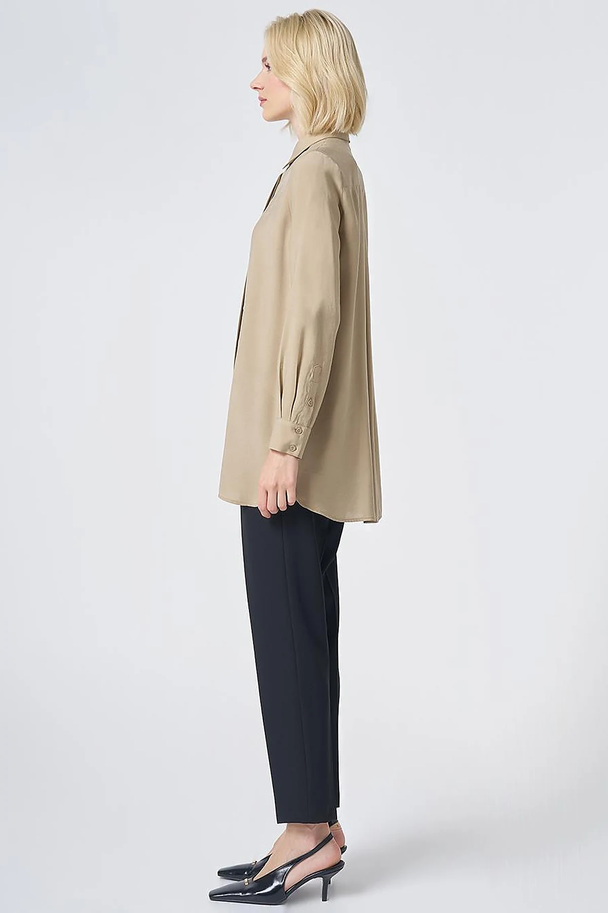 Shirt Collar Basic Modal Tunic – Sand Beige