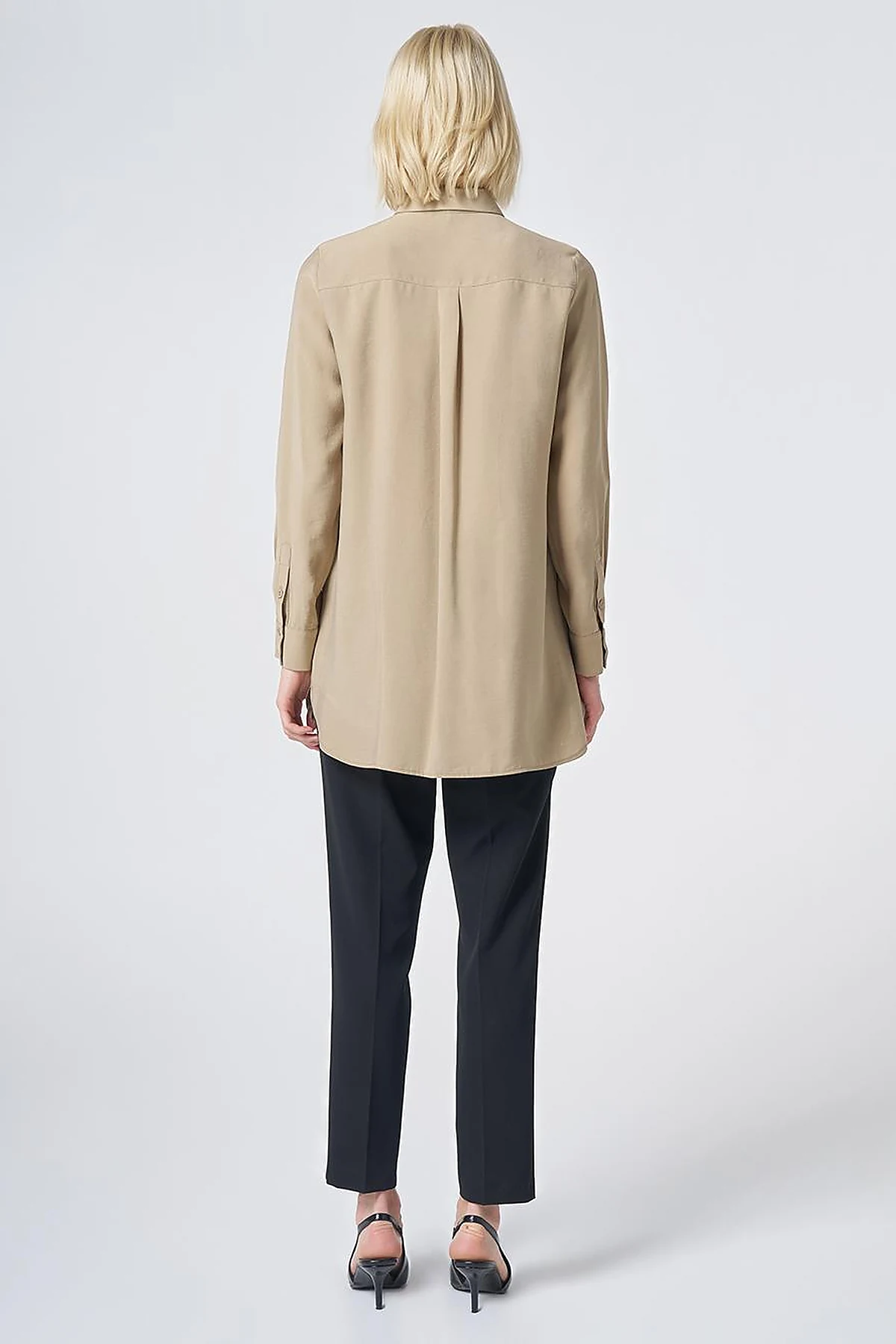 Shirt Collar Basic Modal Tunic – Sand Beige