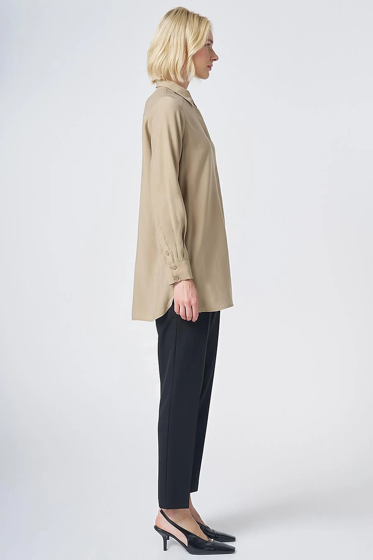 Shirt Collar Basic Modal Tunic – Sand Beige