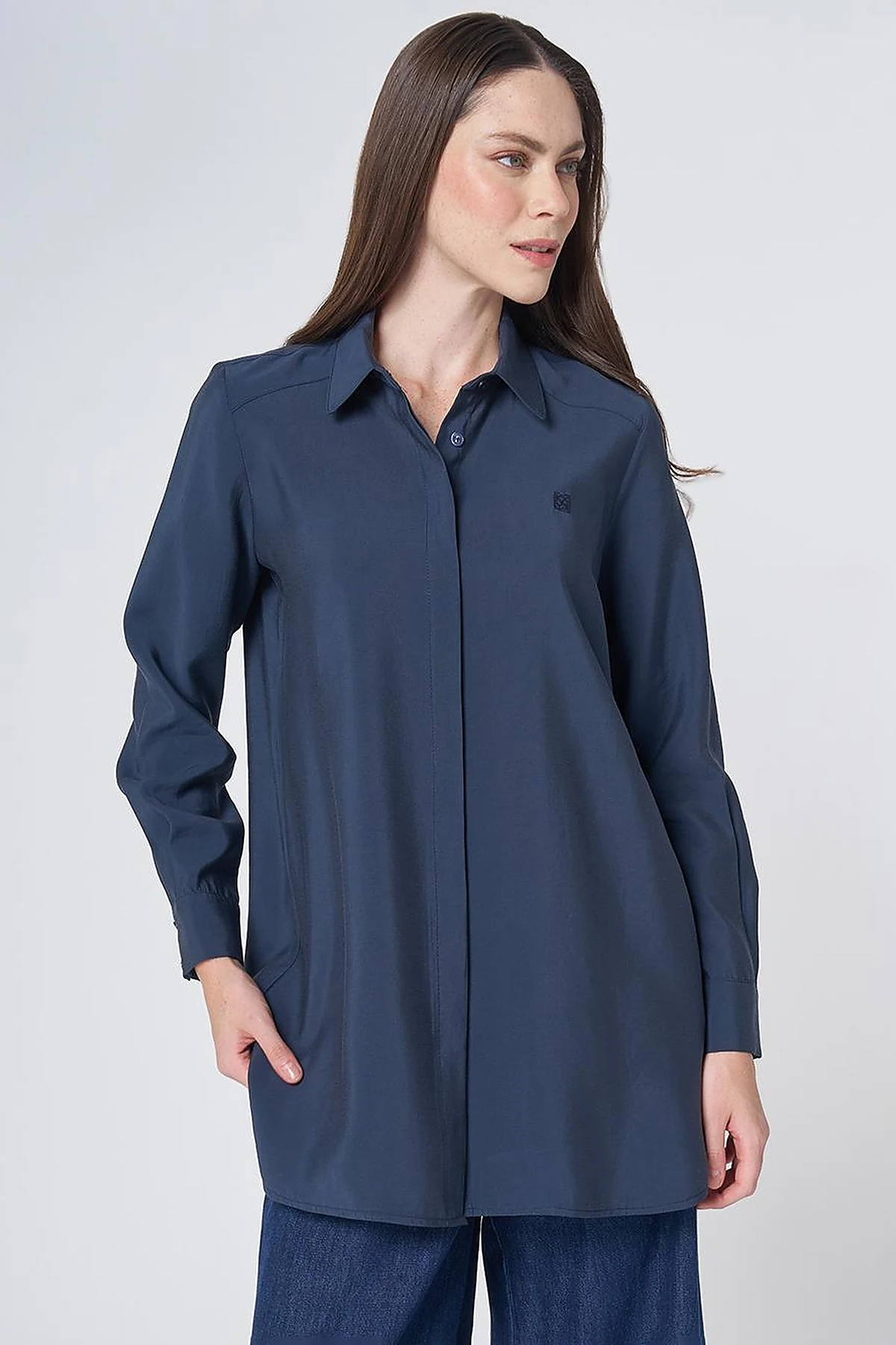 Shirt Collar Basic Modal Tunic – Navy