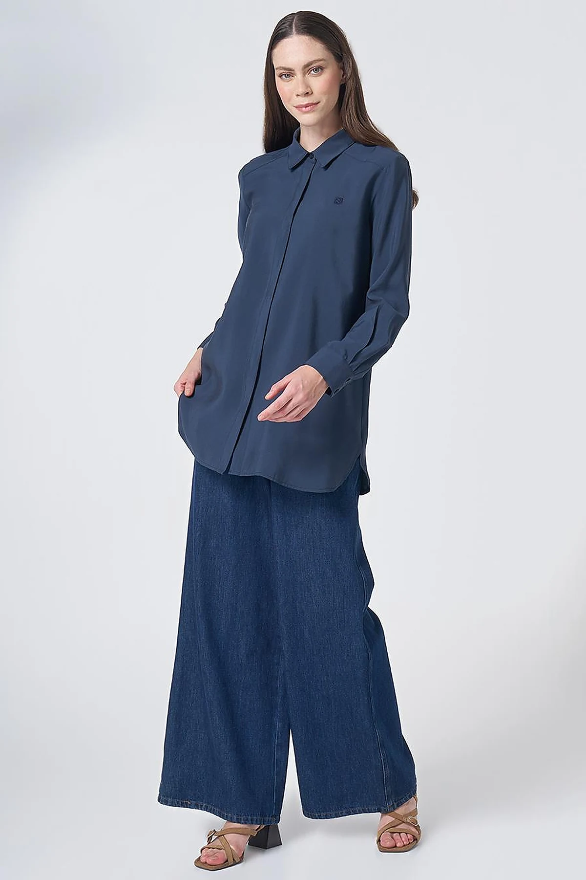 Shirt Collar Basic Modal Tunic – Navy