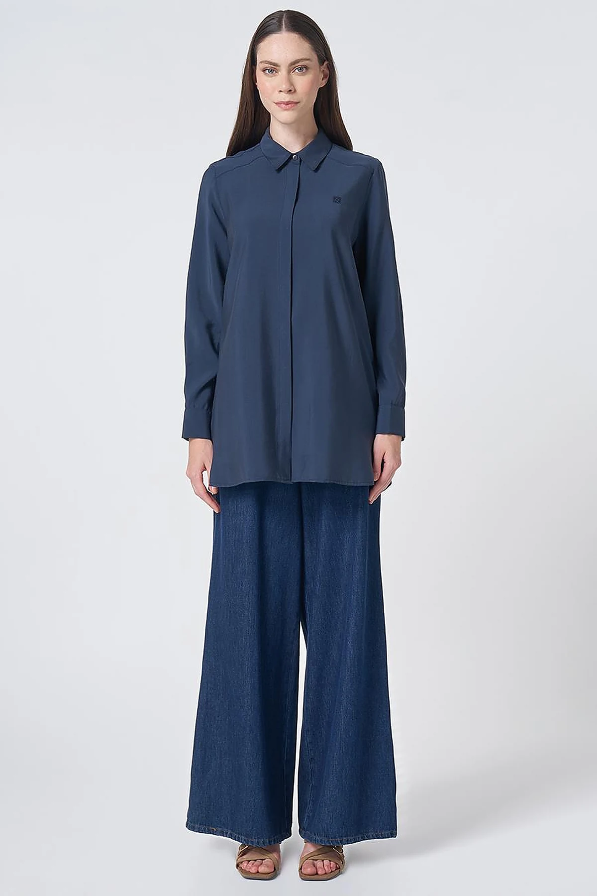Shirt Collar Basic Modal Tunic – Navy