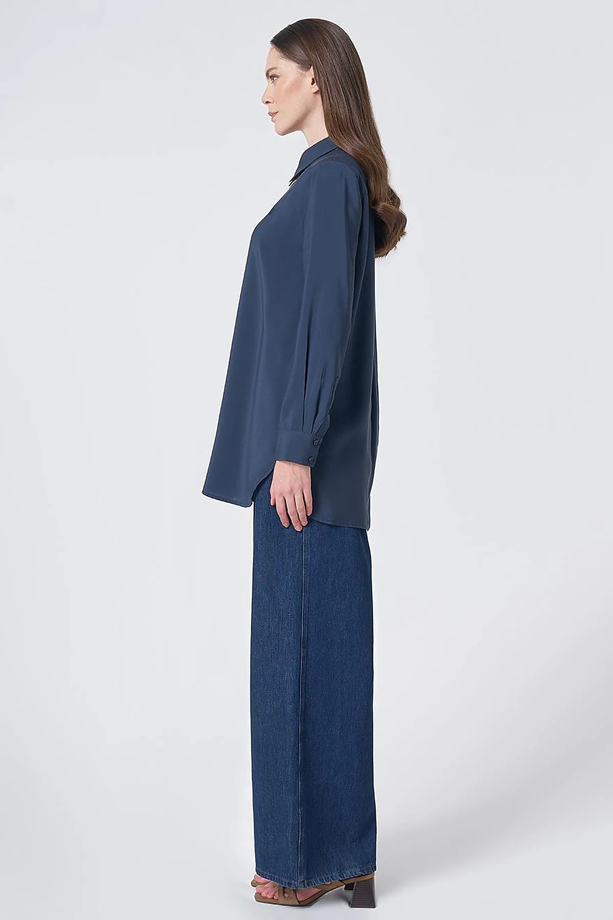 Shirt Collar Basic Modal Tunic – Navy
