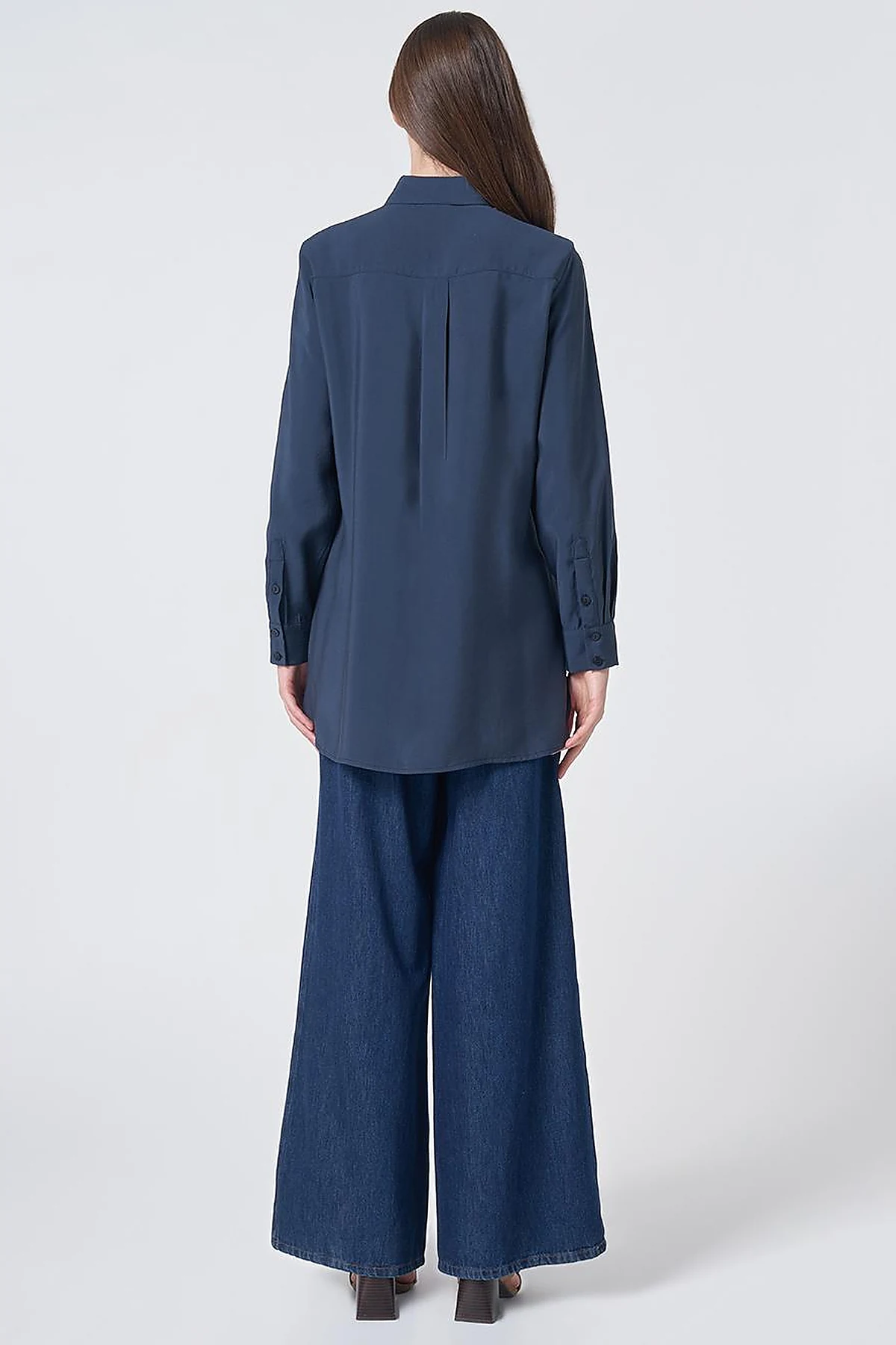 Shirt Collar Basic Modal Tunic – Navy
