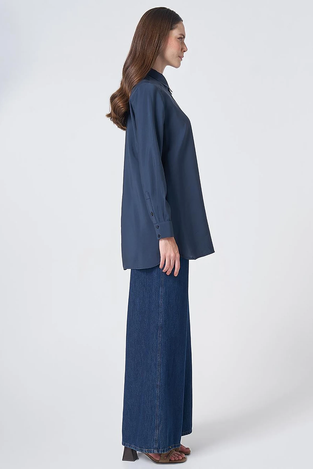 Shirt Collar Basic Modal Tunic – Navy