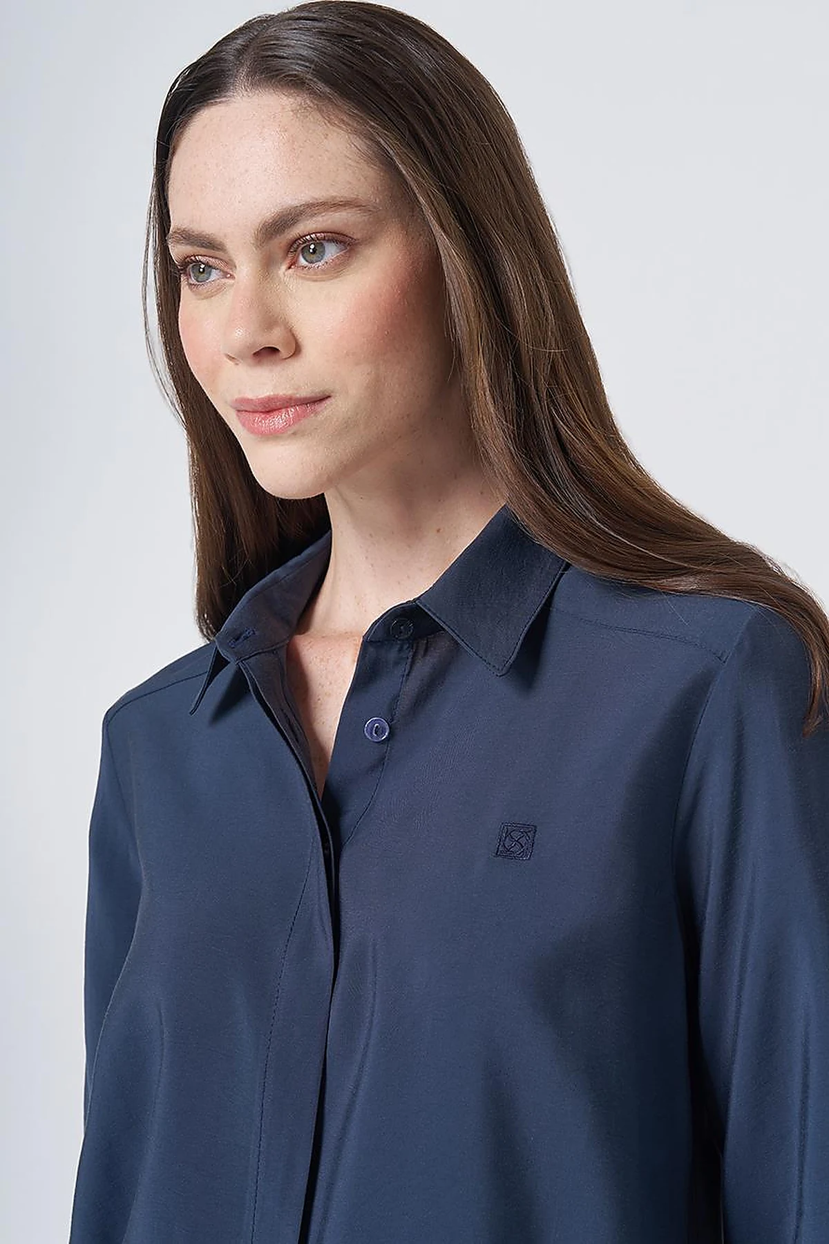 Shirt Collar Basic Modal Tunic – Navy
