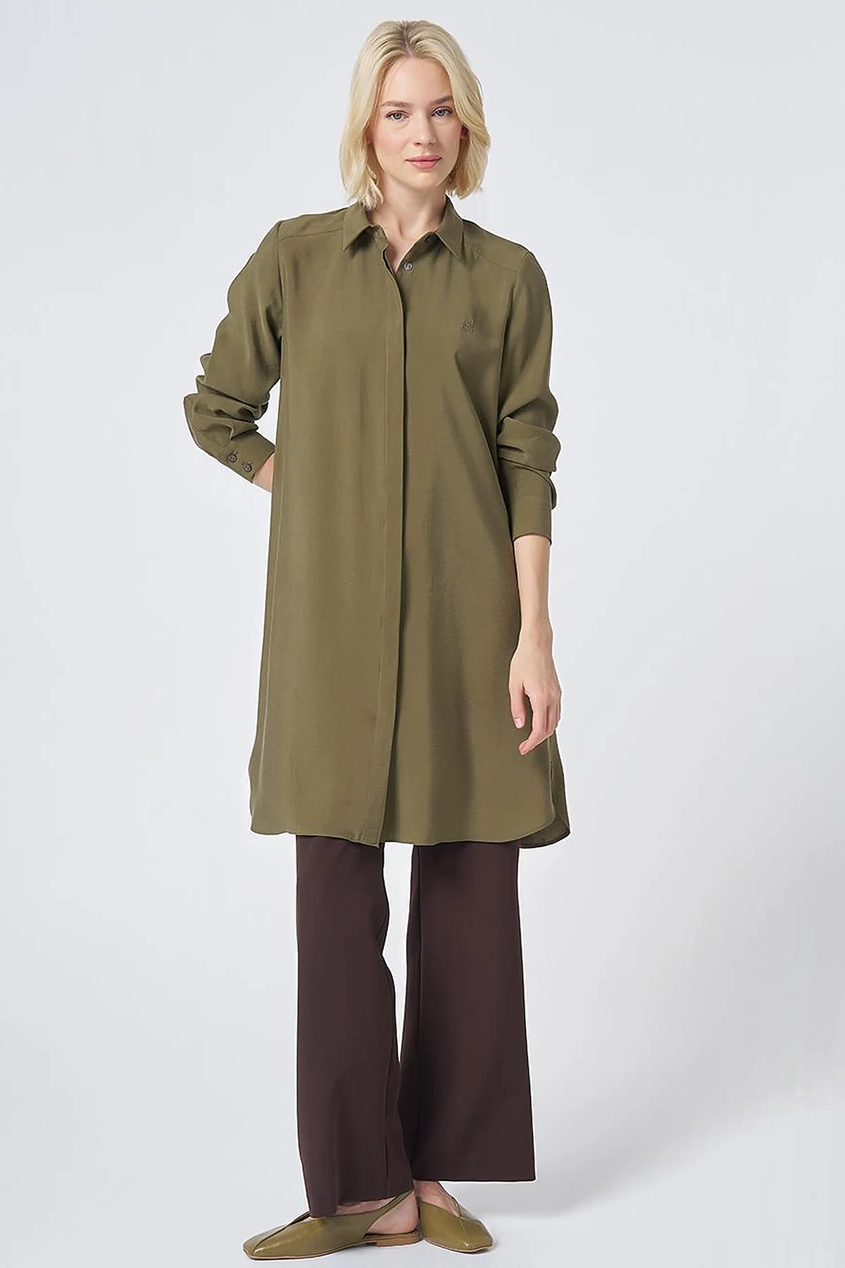 Hidden Placket Basic Modal Tunic – Khaki