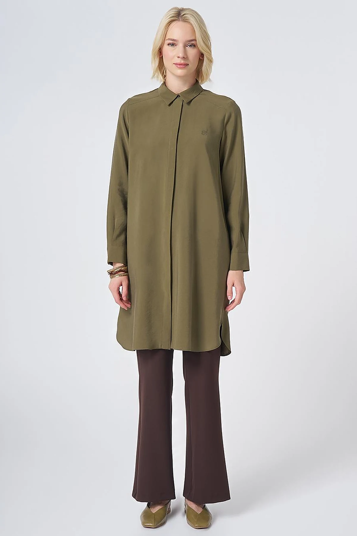 Hidden Placket Basic Modal Tunic – Khaki