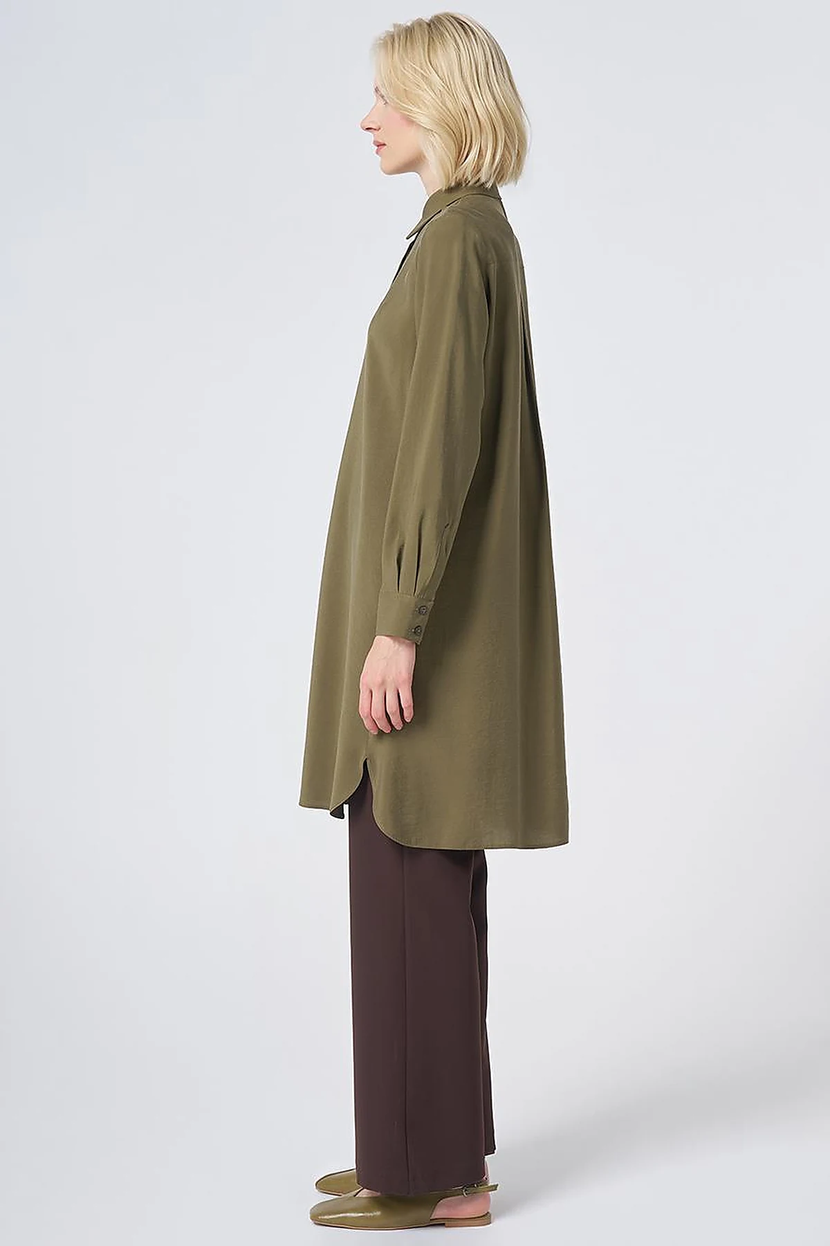 Hidden Placket Basic Modal Tunic – Khaki
