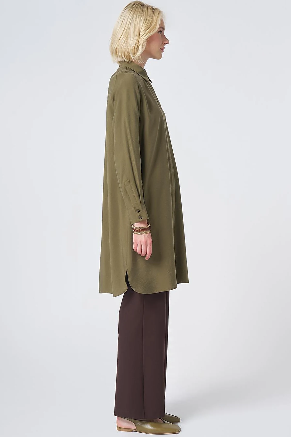Hidden Placket Basic Modal Tunic – Khaki