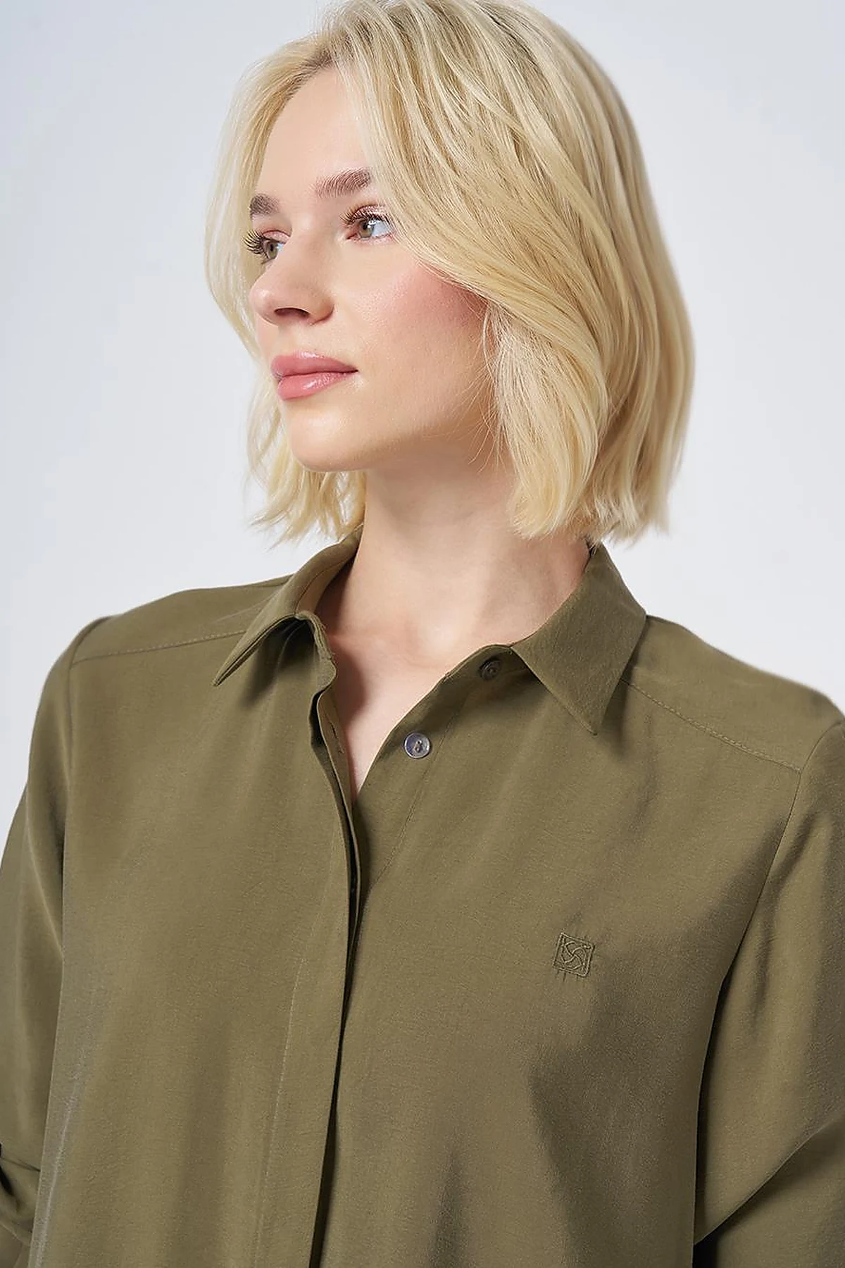 Hidden Placket Basic Modal Tunic – Khaki
