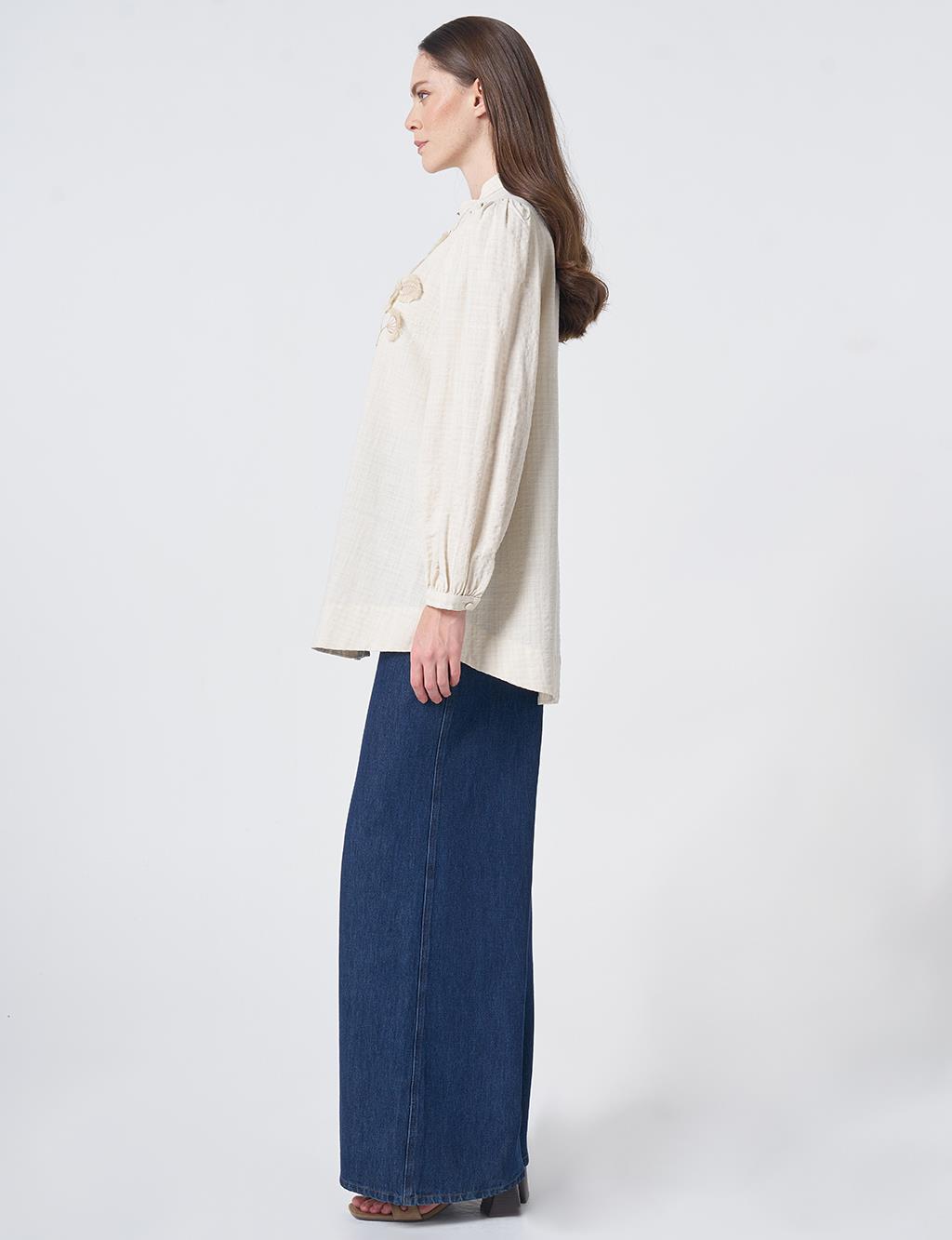 Embroidered Appliqué Crinkled Blouse – Cream