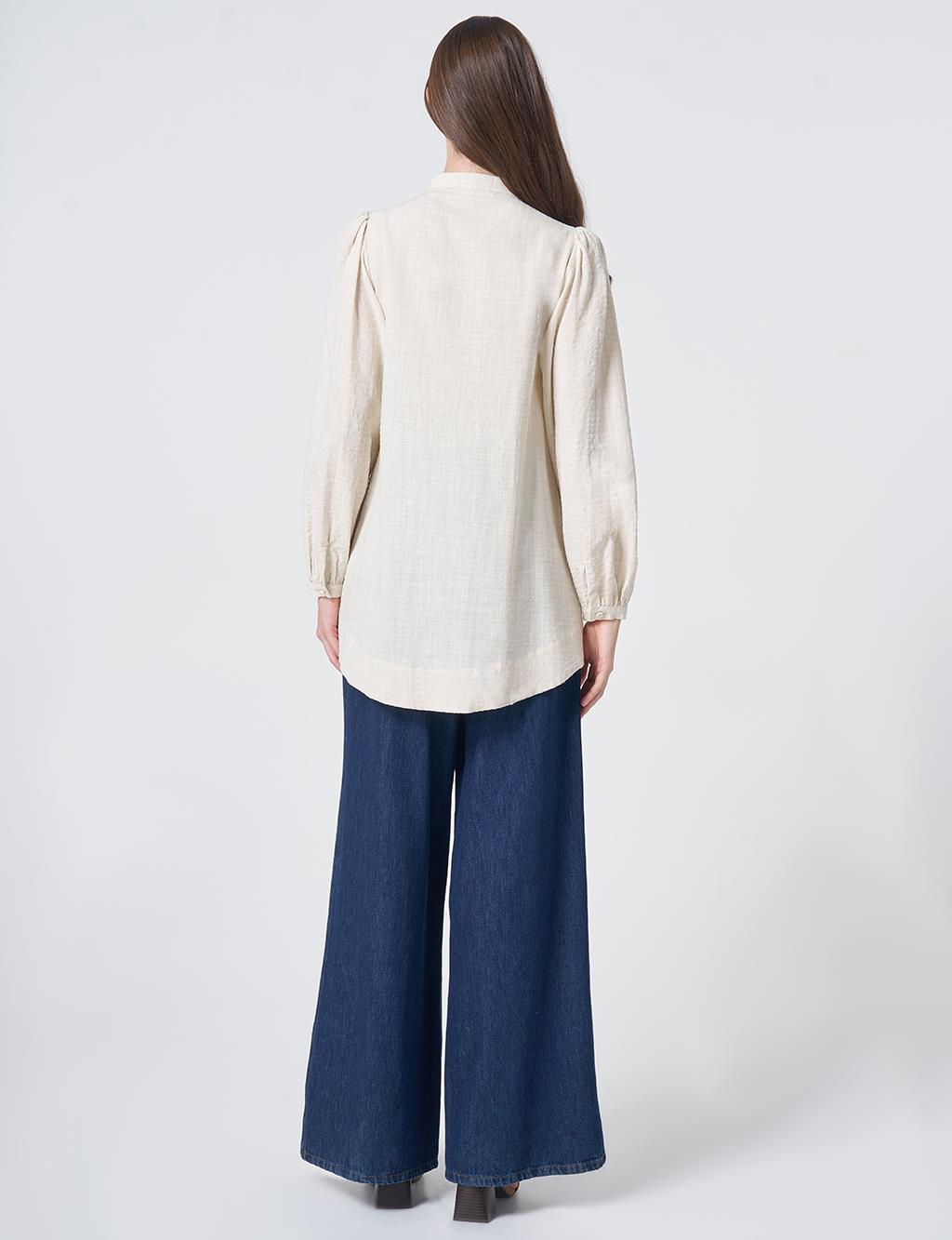 Embroidered Appliqué Crinkled Blouse – Cream
